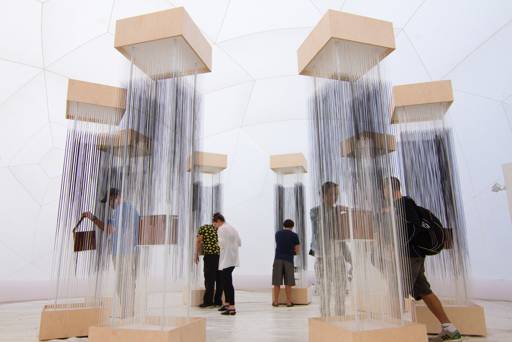 Installation of cascading shapes