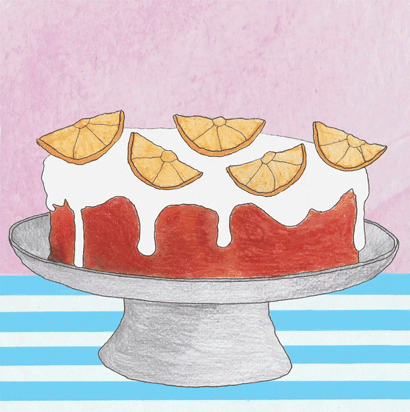 cake with slices of orange and icing