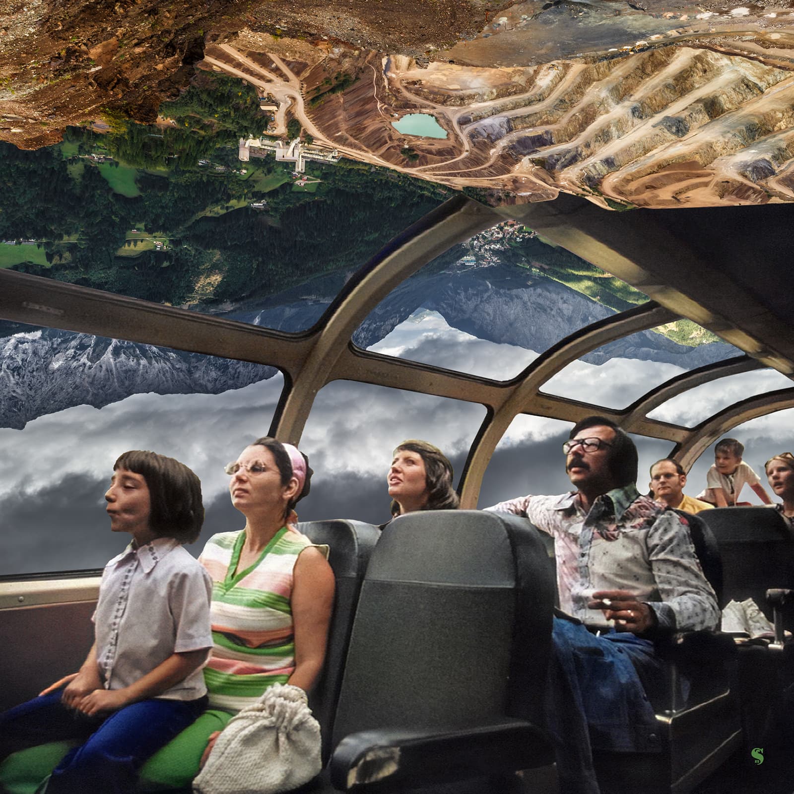 Collage of folks in a vehicle with glass ceilings